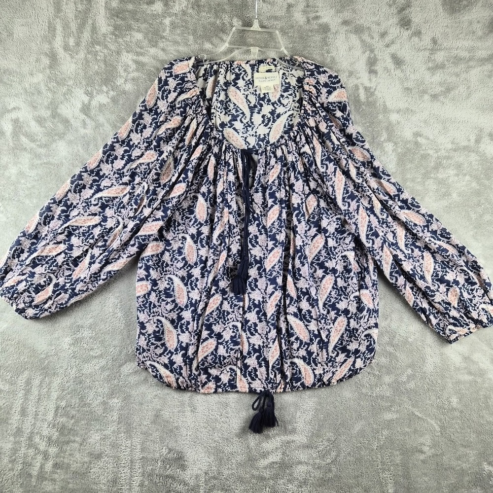 Denim & Supply Ralph Lauren Top Womens Medium Paisley Peasant Boho RL Tassel Top